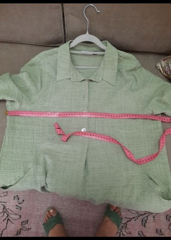 Düğmeli Uzun Kesim Keten Kadın Gömlek - Görsel 7