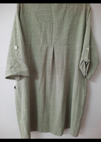 Düğmeli Uzun Kesim Keten Kadın Gömlek - Görsel 4