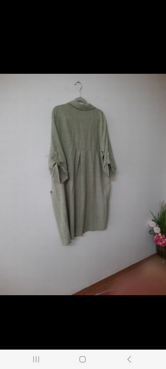 Düğmeli Uzun Kesim Keten Kadın Gömlek - Görsel 5