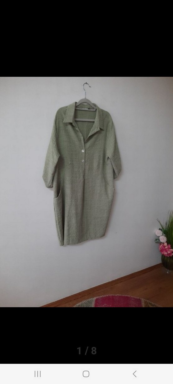 Düğmeli Uzun Kesim Keten Kadın Gömlek - Görsel 2