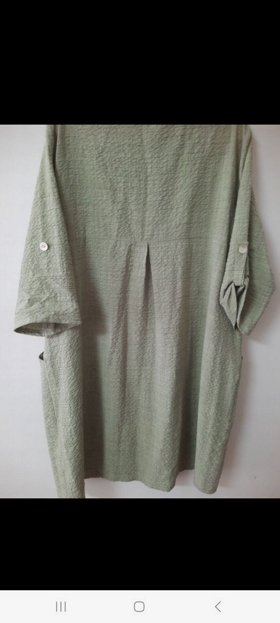 Düğmeli Uzun Kesim Keten Kadın Gömlek - Görsel 4