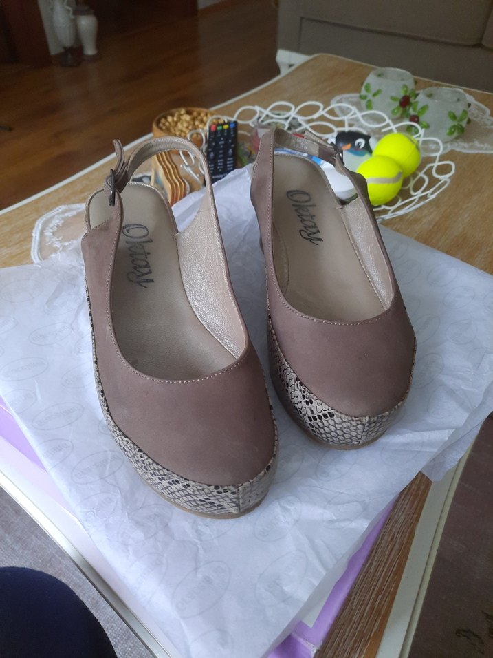 Bej Süet Kadın Dolgu Topuklu Ayakkabı - Görsel 2