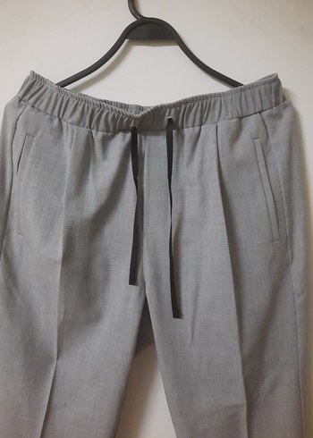 Gri Regular Fit Keten Beli lastikli Kadın Pantolon - Görsel 3