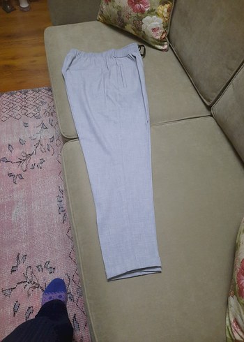 Gri Regular Fit Keten Beli lastikli Kadın Pantolon - Görsel 7