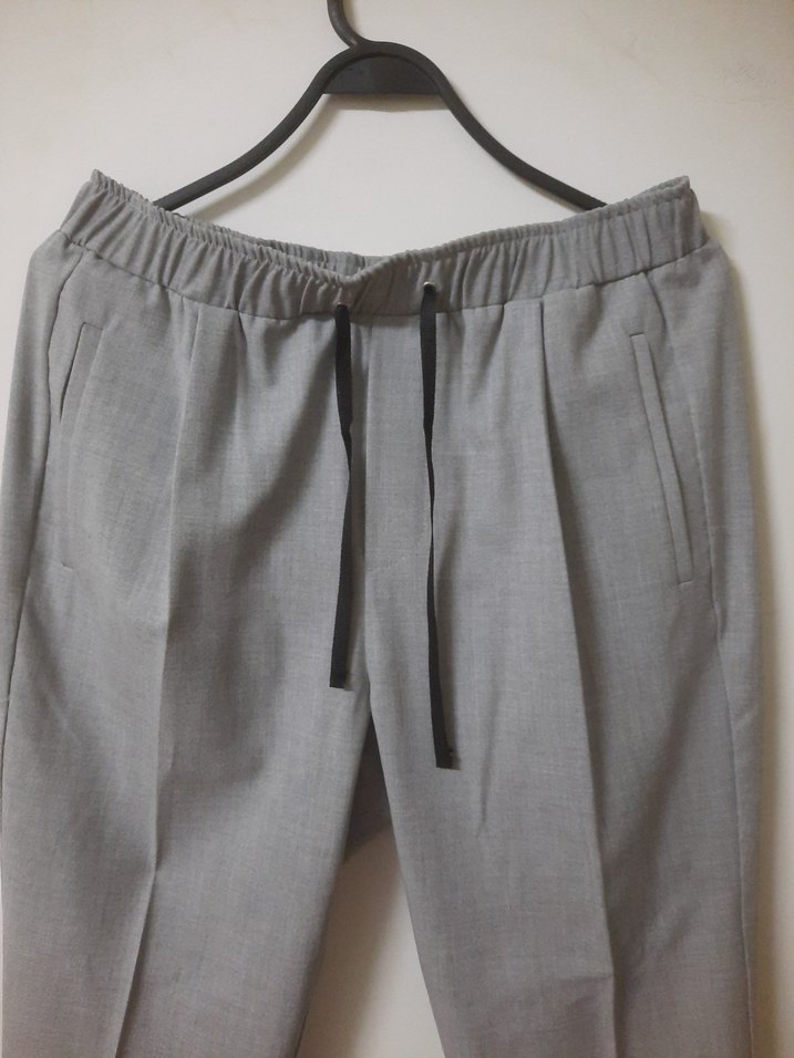 Gri Regular Fit Keten Beli lastikli Kadın Pantolon - Görsel 3