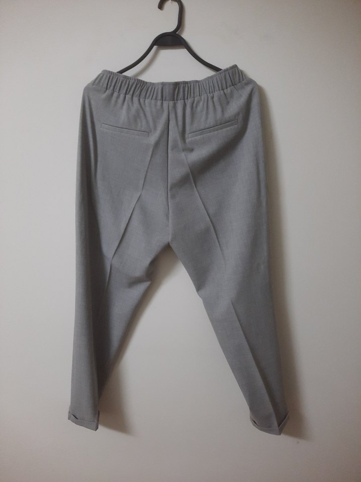 Gri Regular Fit Keten Beli lastikli Kadın Pantolon - Görsel 2