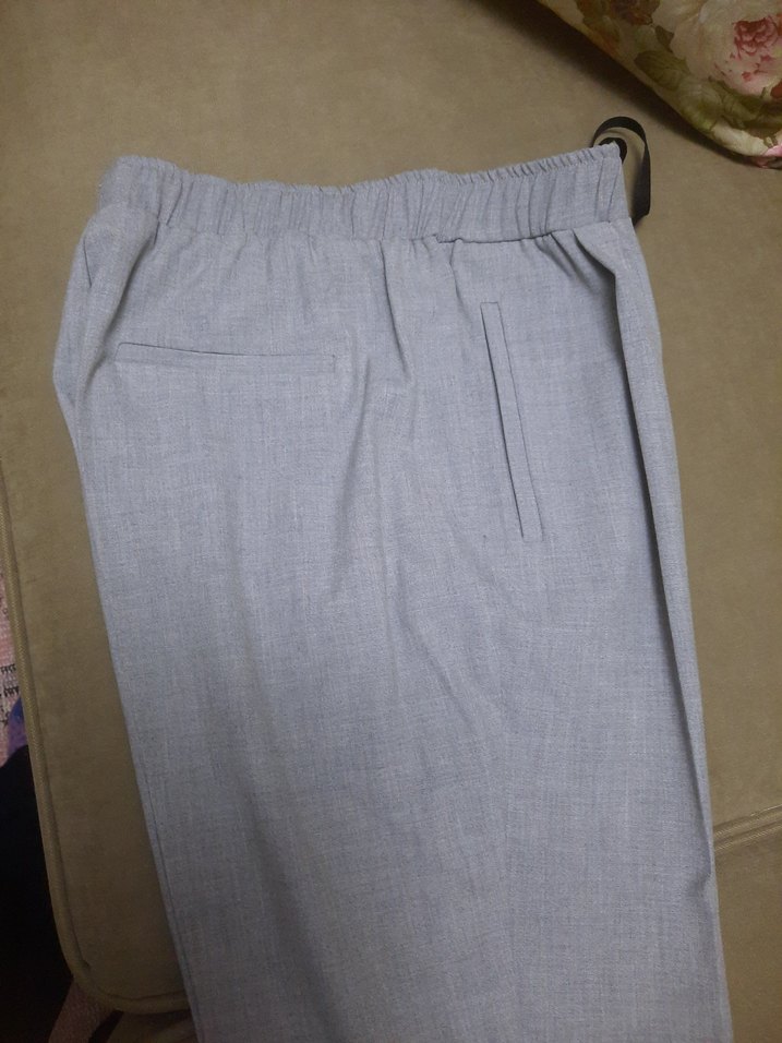 Gri Regular Fit Keten Beli lastikli Kadın Pantolon - Görsel 5