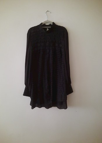 Siyah Goth Uzun Kollu Midi Tunik - Görsel 8