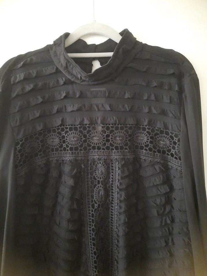 Siyah Goth Uzun Kollu Midi Tunik - Görsel 2