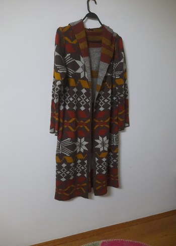 Bohem Tarz Uzun Desenli Örgü Kadın Hırka - Görsel 4