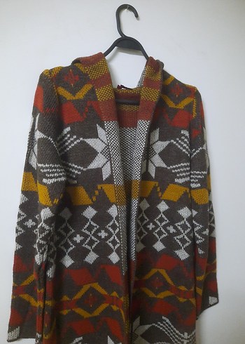 Bohem Tarz Uzun Desenli Örgü Kadın Hırka - Görsel 3