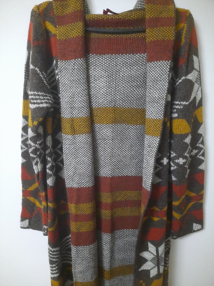 Bohem Tarz Uzun Desenli Örgü Kadın Hırka - Görsel 5