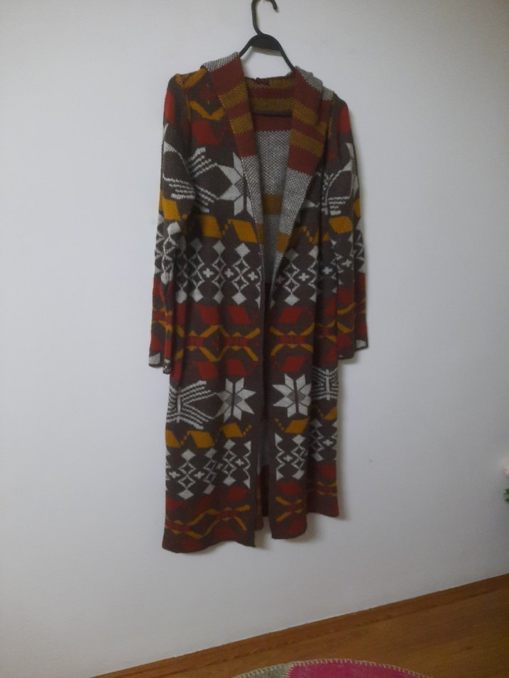 Bohem Tarz Uzun Desenli Örgü Kadın Hırka - Görsel 4