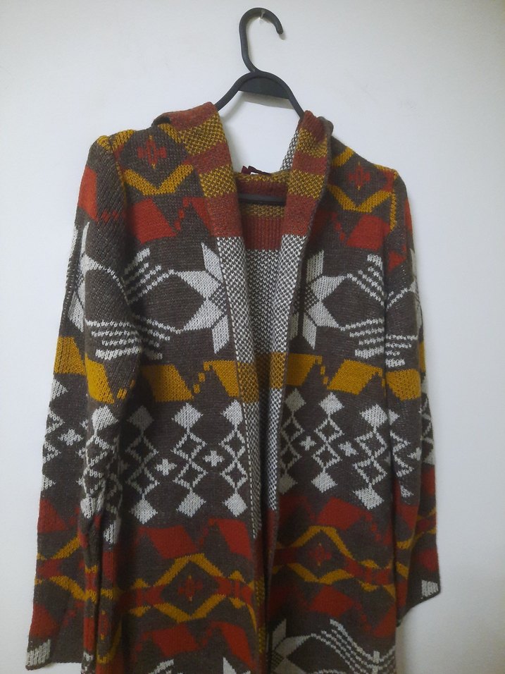 Bohem Tarz Uzun Desenli Örgü Kadın Hırka - Görsel 3