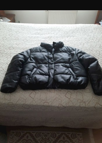 Düğmeli Siyah Deri Kadın Kış Montu - Görsel 2