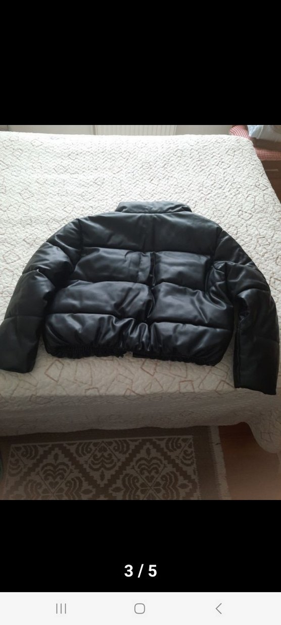 Düğmeli Siyah Deri Kadın Kış Montu - Görsel 3