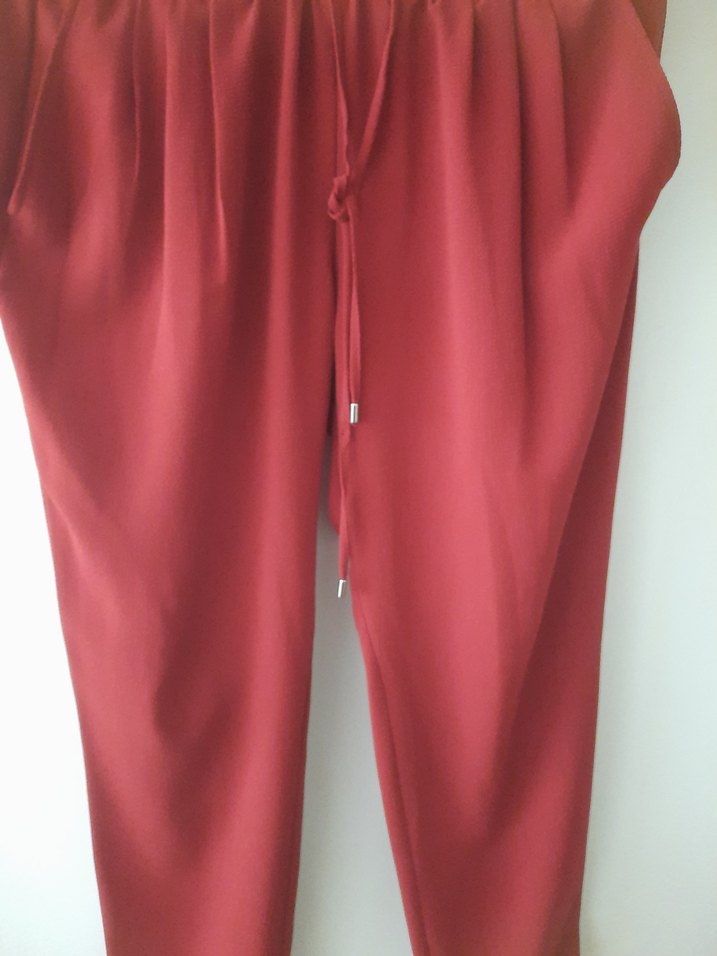 Kiremit rengi Rahat Kesim Kadın Pantolon - Görsel 3