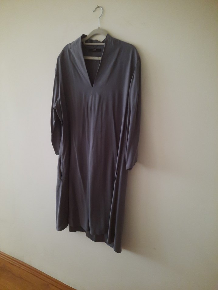 Gri Uzun Kollu V Yakalı Tunik ebise - Görsel 2