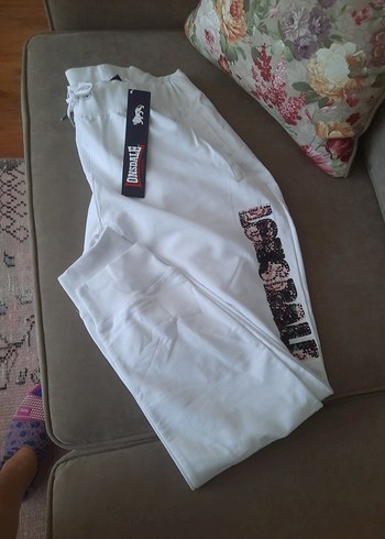 Kadın Beyaz Pamuklu Kemerli Rahat eşofman altı. - Görsel 2