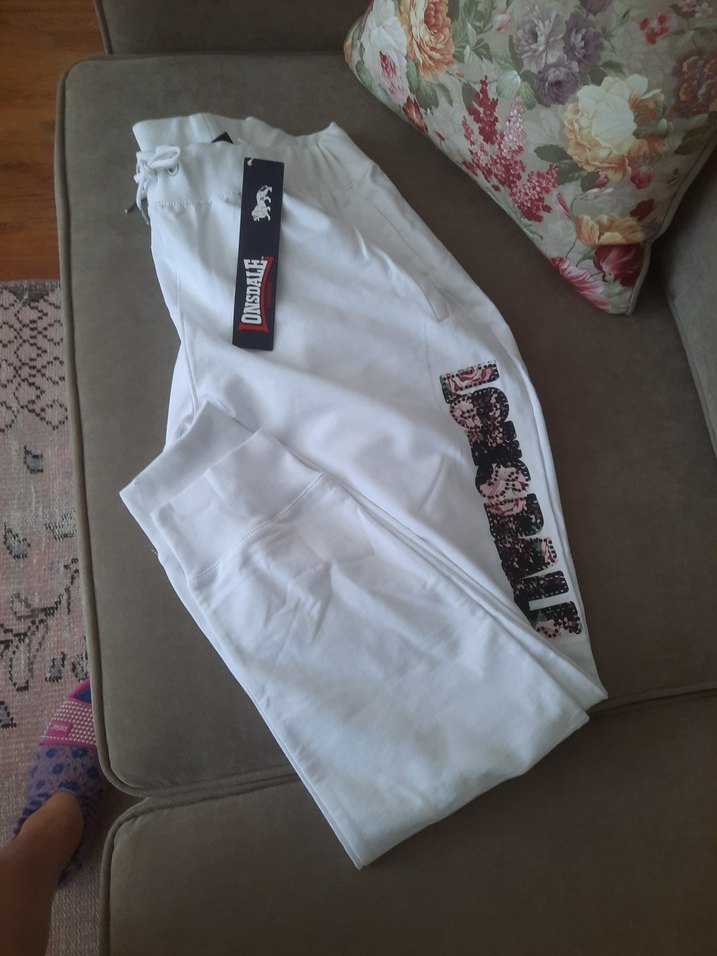 Kadın Beyaz Pamuklu Kemerli Rahat eşofman altı. - Görsel 2