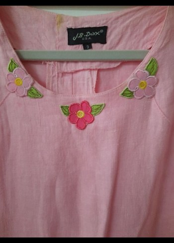 Pembe Keten Midi Kadın Elbise yuvarlak Yakalı - Görsel 2