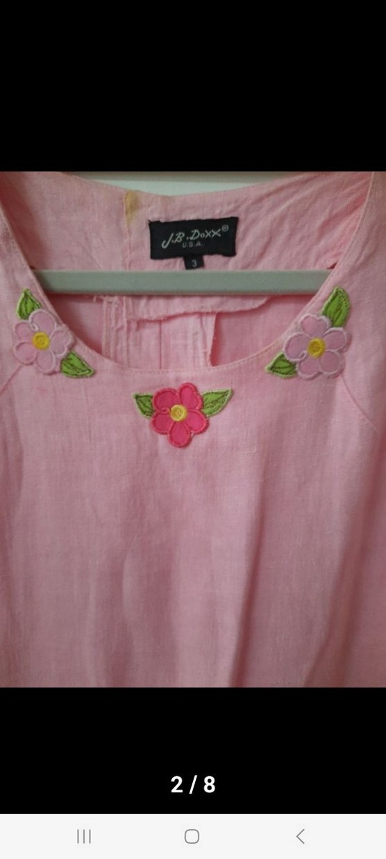 Pembe Keten Midi Kadın Elbise yuvarlak Yakalı - Görsel 2