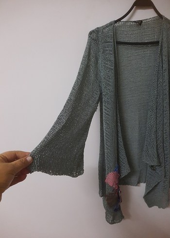 Nakış Detaylı Gri Kadın Triko Kazak,hırka - Görsel 6