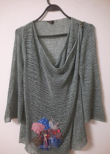 Nakış Detaylı Gri Kadın Triko Kazak,hırka - Görsel 3