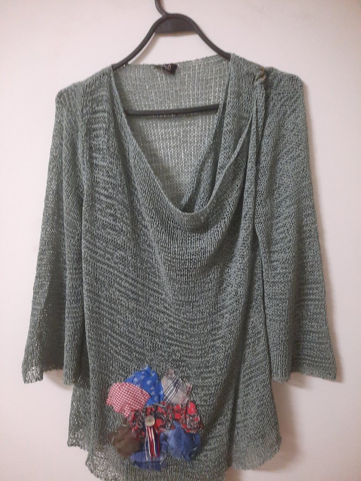 Nakış Detaylı Gri Kadın Triko Kazak,hırka - Görsel 3