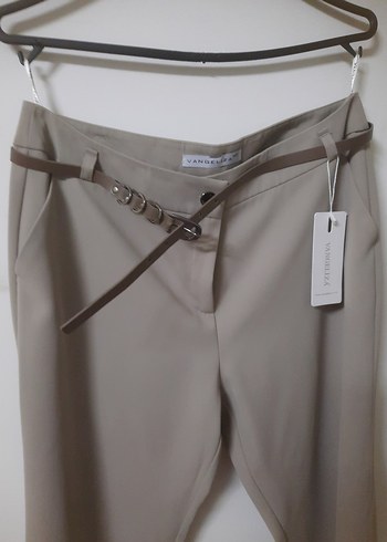 Kadın Bej Kemerli Kumaş Pantolon - Görsel 8