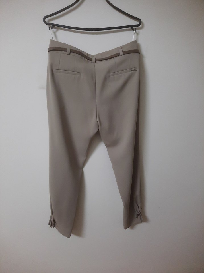 Kadın Bej Kemerli Kumaş Pantolon - Görsel 2