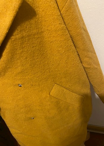 Sarı Midi Keten Kadın Kaban - Görsel 3