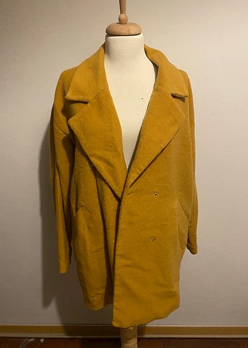 Sarı Midi Keten Kadın Kaban - Görsel 2