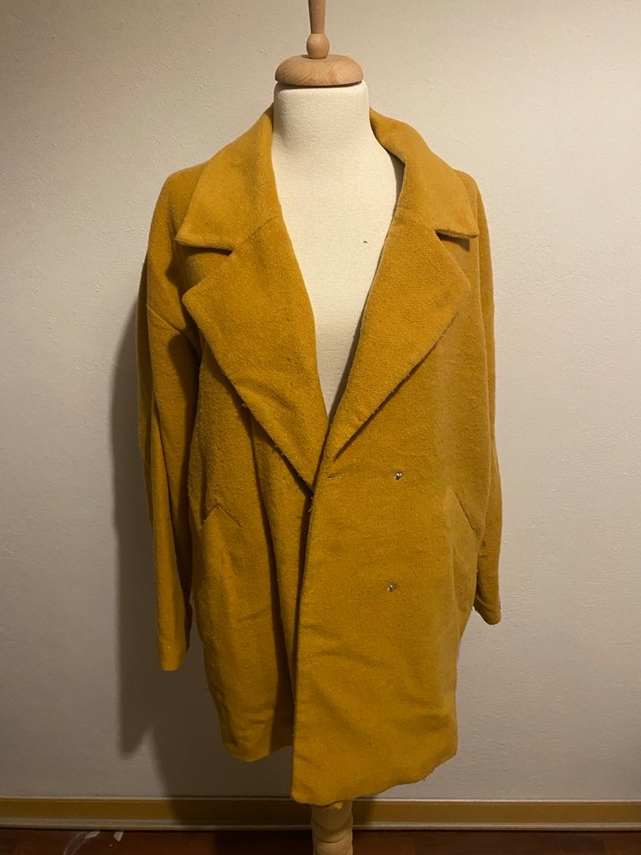 Sarı Midi Keten Kadın Kaban - Görsel 2