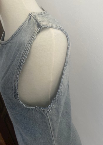 Gri Kolsuz Midi Denim Elbise - Görsel 2