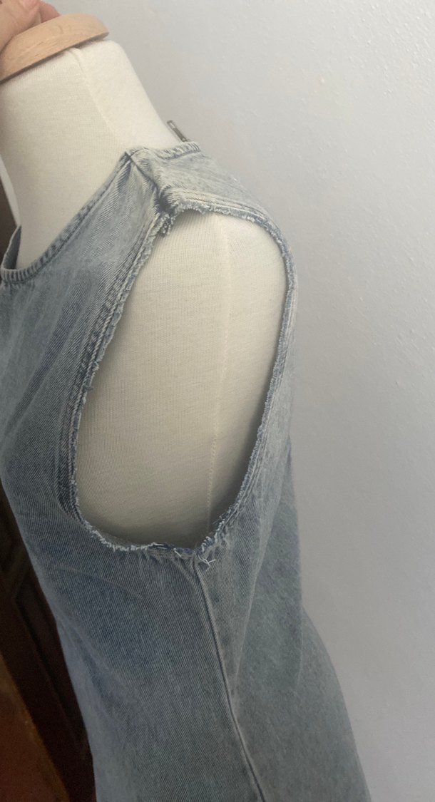 Gri Kolsuz Midi Denim Elbise - Görsel 2