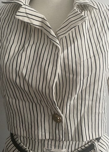 Kemerli Çizgili Keten Takım - Görsel 2