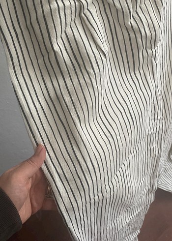 Kemerli Çizgili Keten Takım - Görsel 3