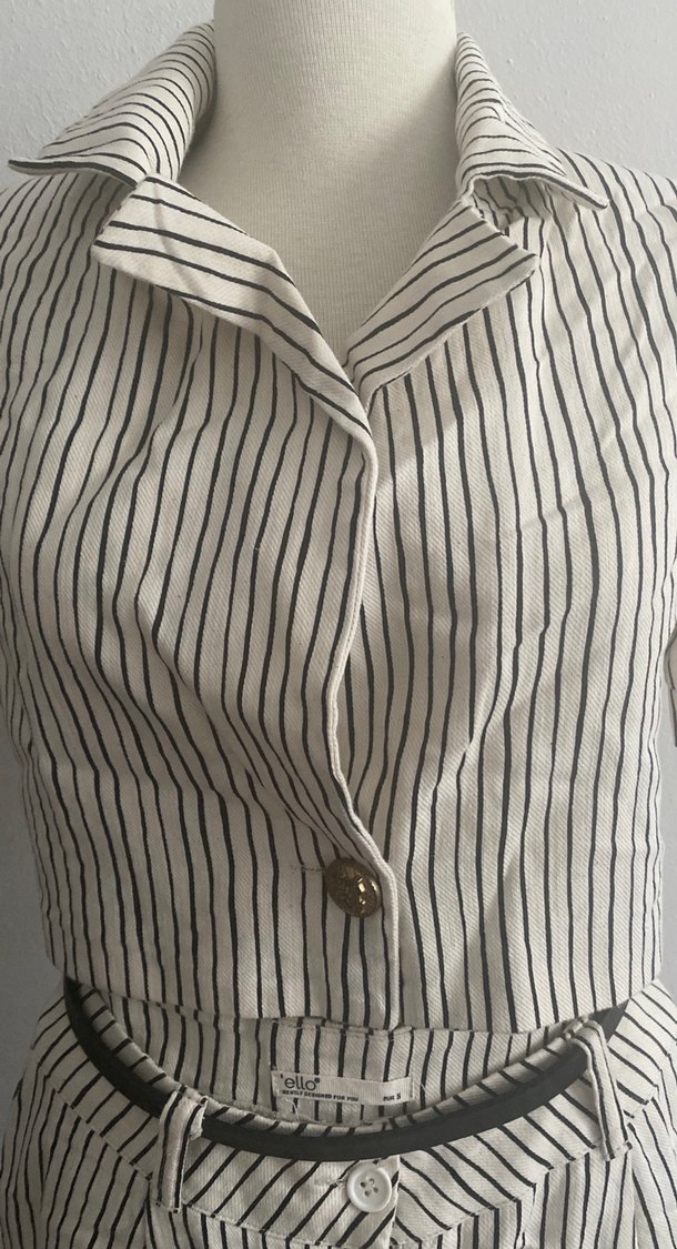 Kemerli Çizgili Keten Takım - Görsel 2