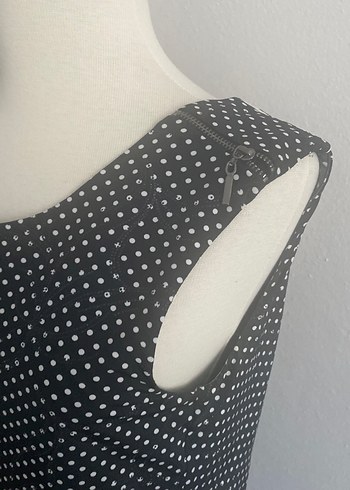 Siyah Beyaz Puantiye Desenli Midi Elbise - Görsel 2