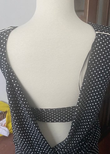 Siyah Beyaz Puantiye Desenli Midi Elbise - Görsel 3