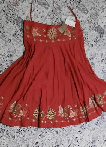 Perlina, 42 beden, nakışlı, midi etek