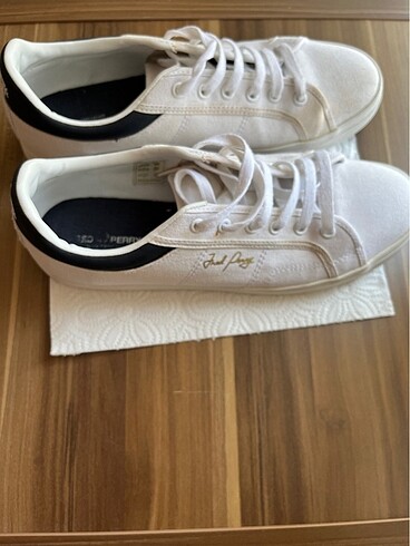 Beyaz sneaker keten kumaş