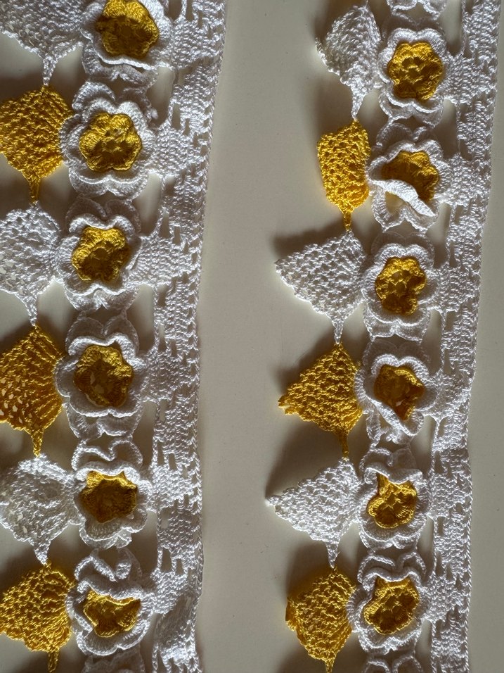 Sarı Beyaz El Örgüsü Havlu Kenarı - Görsel 2