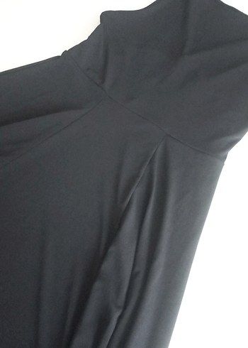 Drapeli Siyah diz altı Kadın siyah elastik kumaştan şık ellbise - Görsel 7