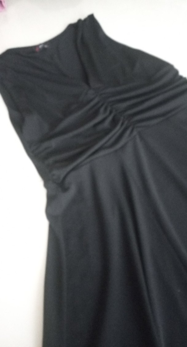 Drapeli Siyah diz altı Kadın siyah elastik kumaştan şık ellbise - Görsel 2