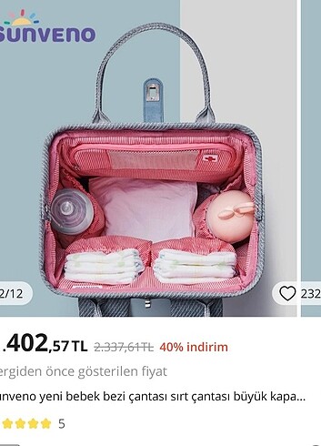 Beden Sunveno anne bebek bakım çantası