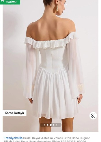 Beyaz Volanlı Mini Bohem Elbise - Görsel 3