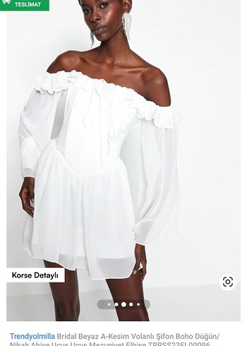 Beyaz Volanlı Mini Bohem Elbise - Görsel 2