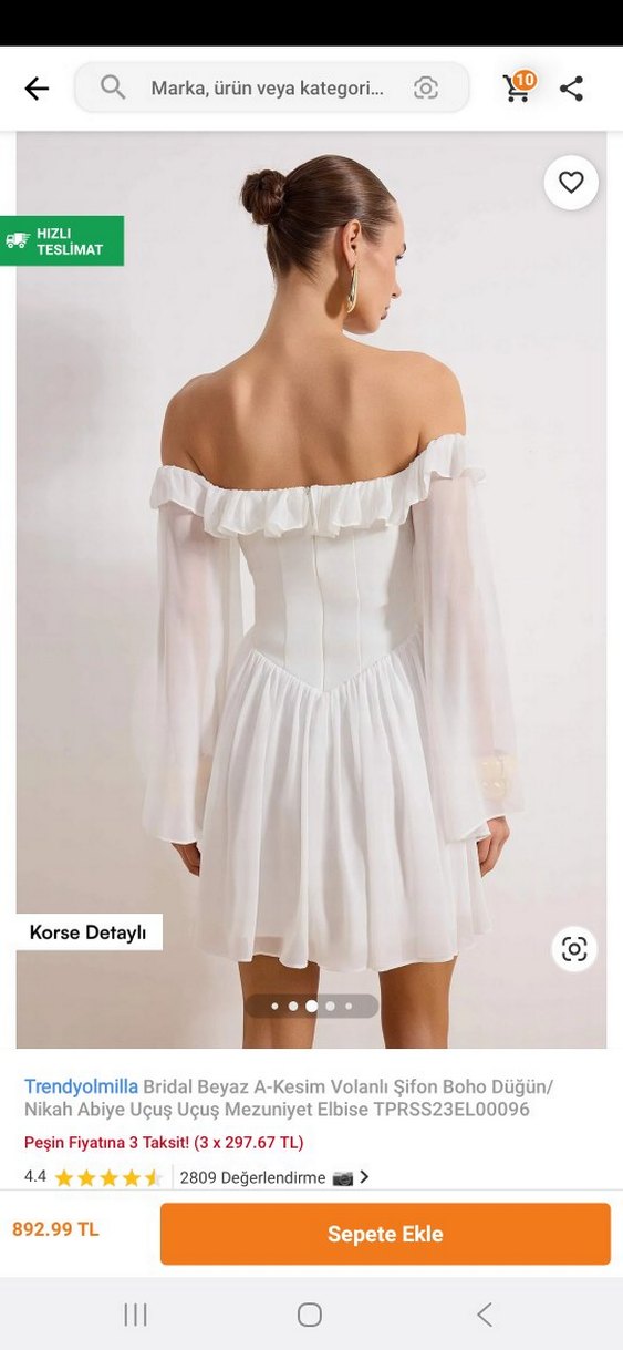 Beyaz Volanlı Mini Bohem Elbise - Görsel 3